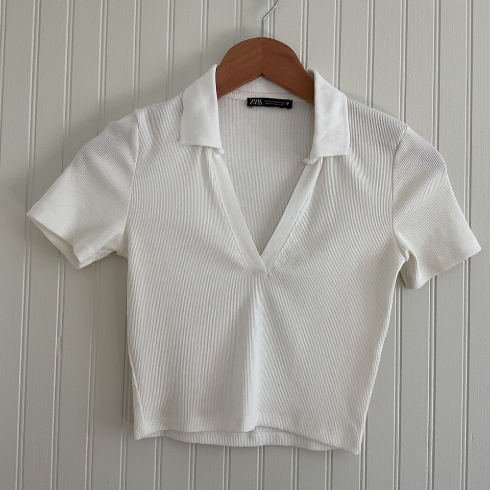 Zara Ribbed Polo Crop Top - Picture 2 of 6